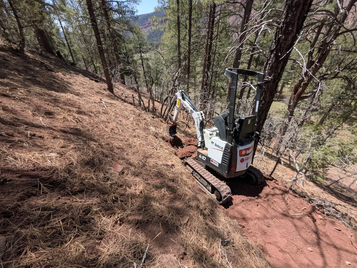 Excavator building a trail